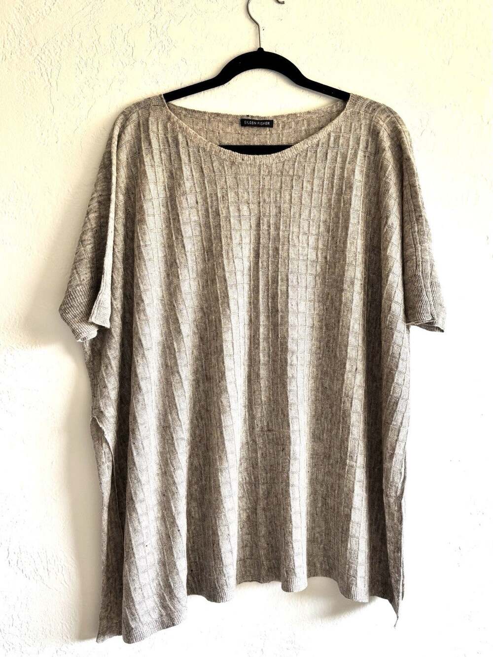 Eileen Fisher Short Sleeve Oversize Beige Tunic Women Size M